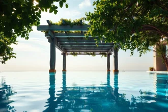 Pergola bioclimatique sur un espace piscine ensoleillé et accueillant