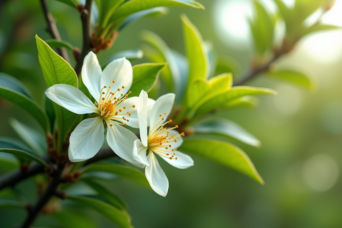 Arbre de jade en fleurs en plein air avec feuillage brillant