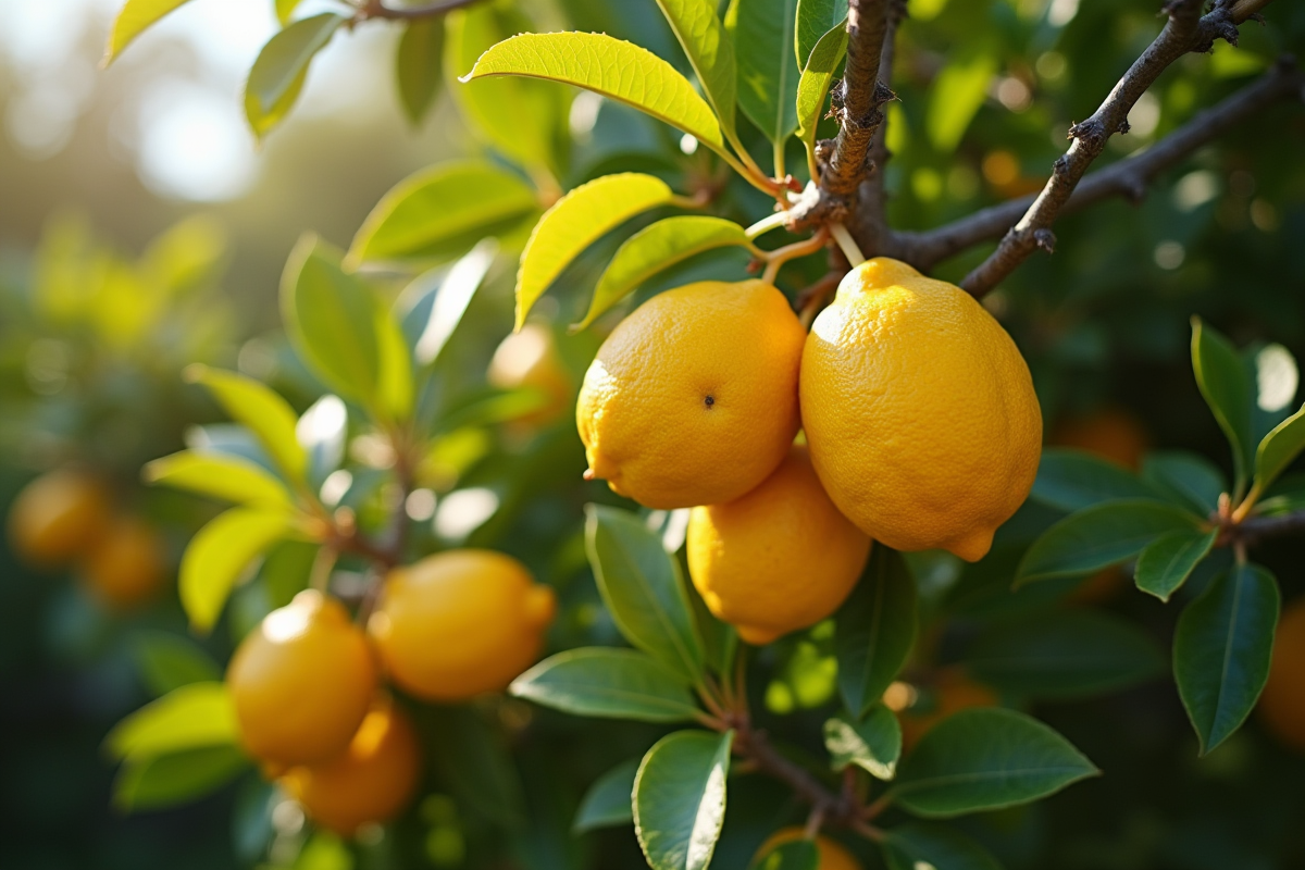 Limoniers mûrs dans un jardin ensoleille avec des citrons