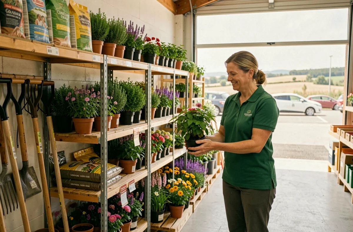 Arbres et Plantes 34 à Corneilhan, pépinière-jardinerie avec espace de vente combinant végétaux, outillage et produits horticoles