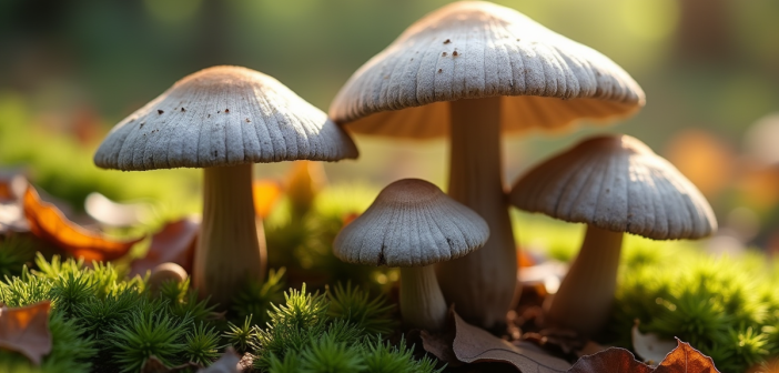 Champignons grey chanterelle dans la nature verte