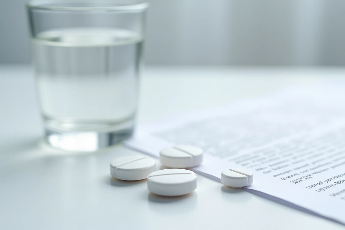 Comprimés de médicament Rotalin posés à côté d'une ordonnance médicale sur fond blanc