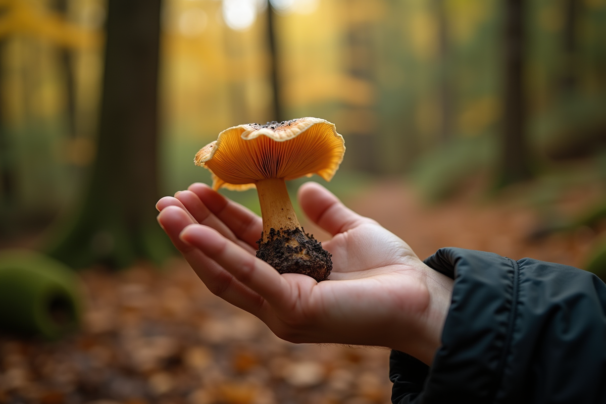 Personne tenant un faux chantarelle en gros plan