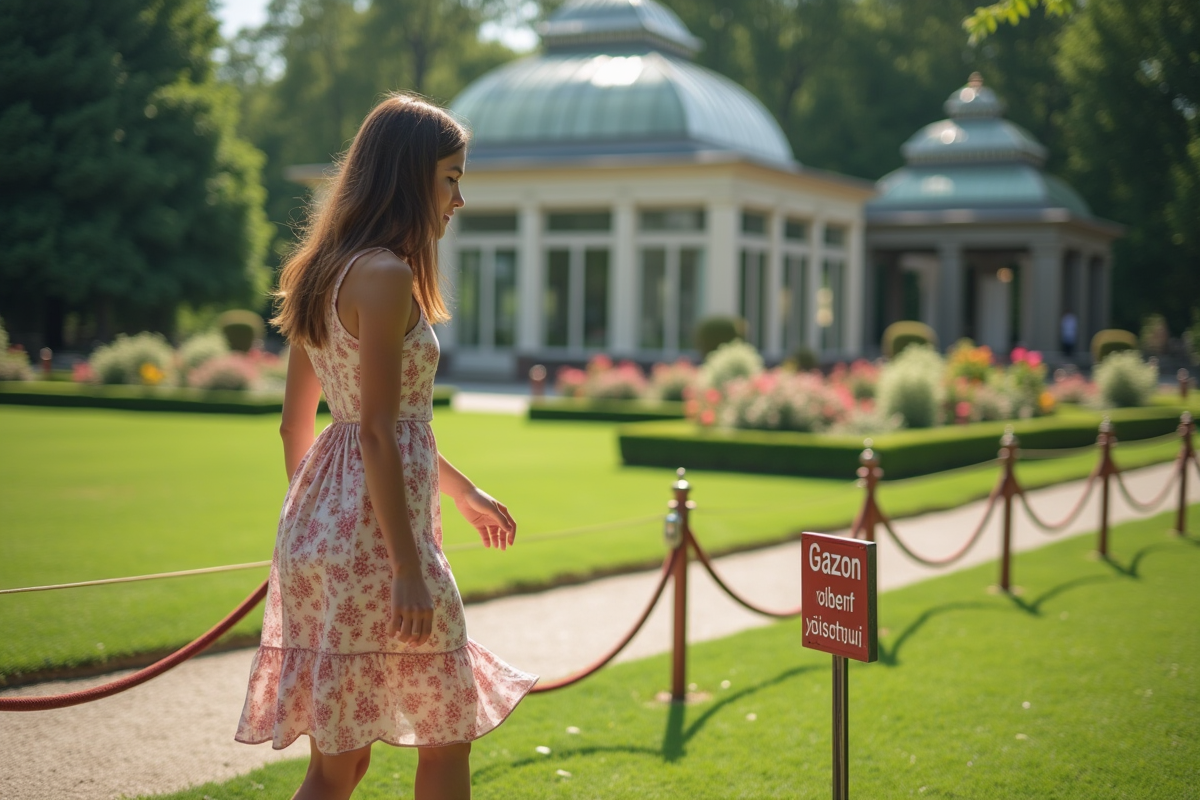 Jeune femme en robe fleurie sur l