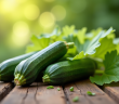 Fleurs de zucchini fraîches sur une table en bois naturel