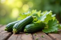 Fleurs de zucchini fraîches sur une table en bois naturel