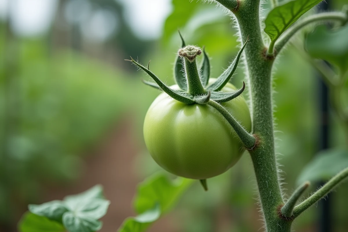 Gros plan sur un gourmand de tomate poussant entre la tige principale et une branche latérale