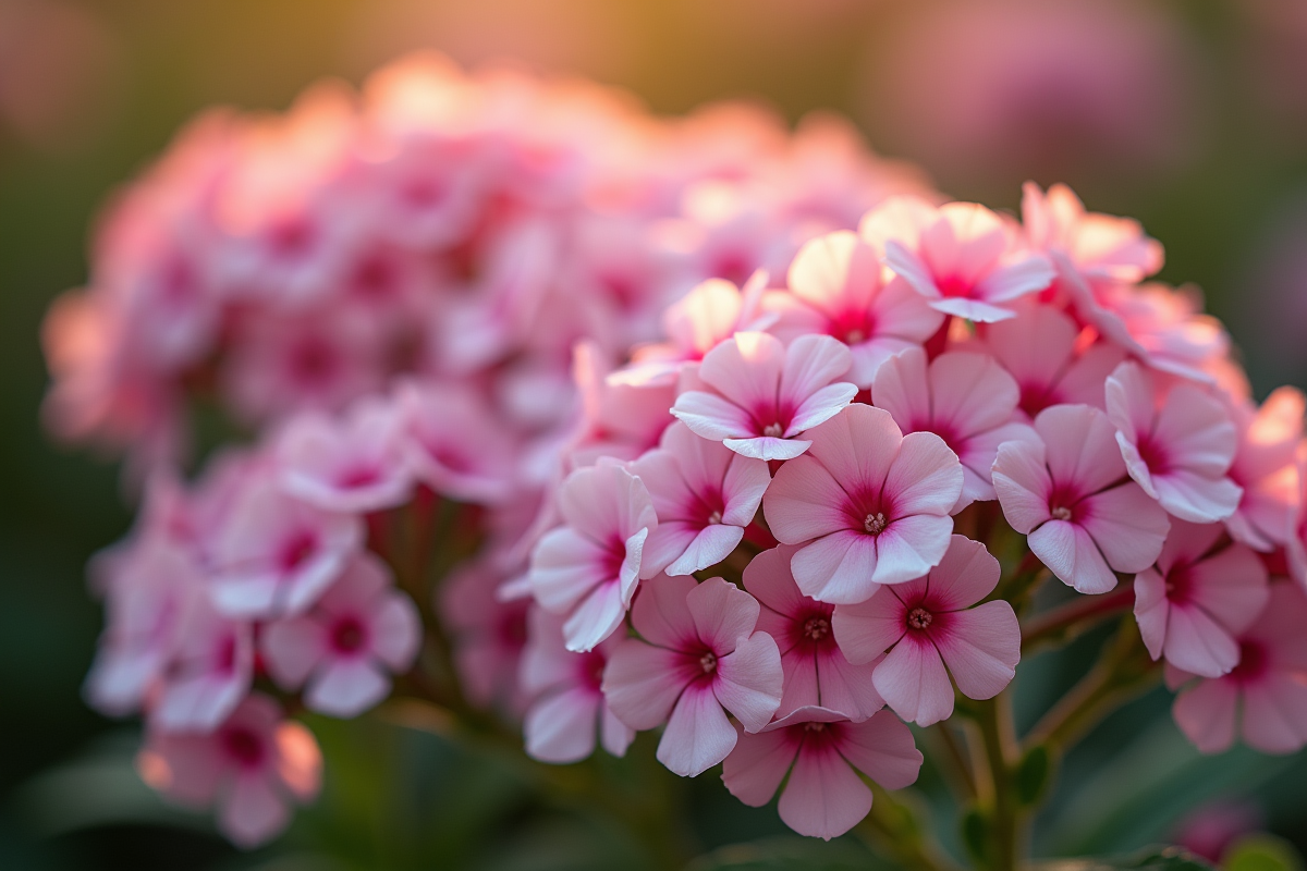 Groupe de fleurs de phlox roses et blanches vues de dessus