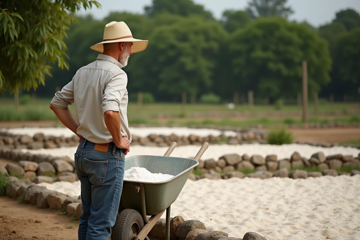 Homme avec chapeau regarde le sol riche en limon