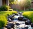 Jardin moderne avec drain francais et eau qui coule