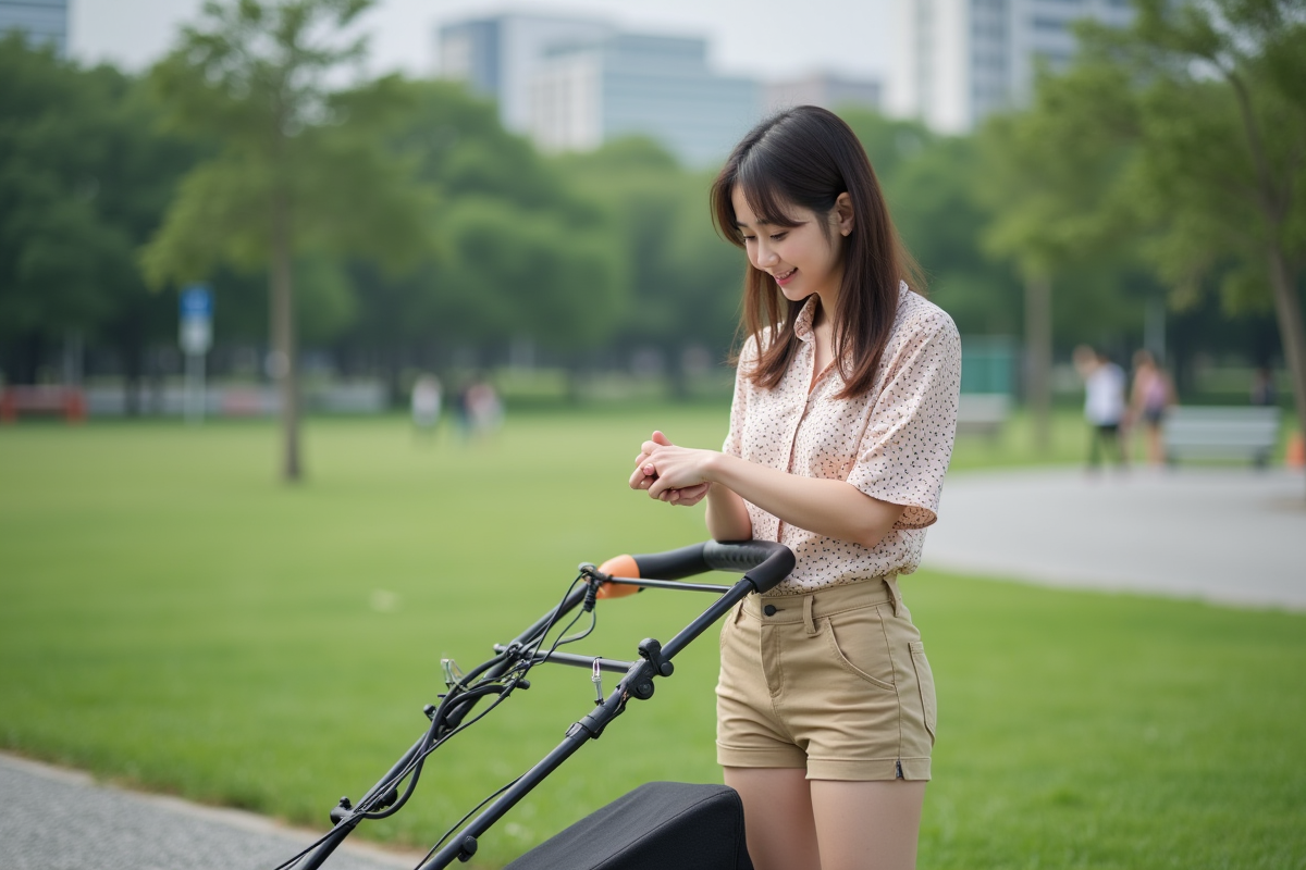 Jeune femme vérifiant sa montre à côté d