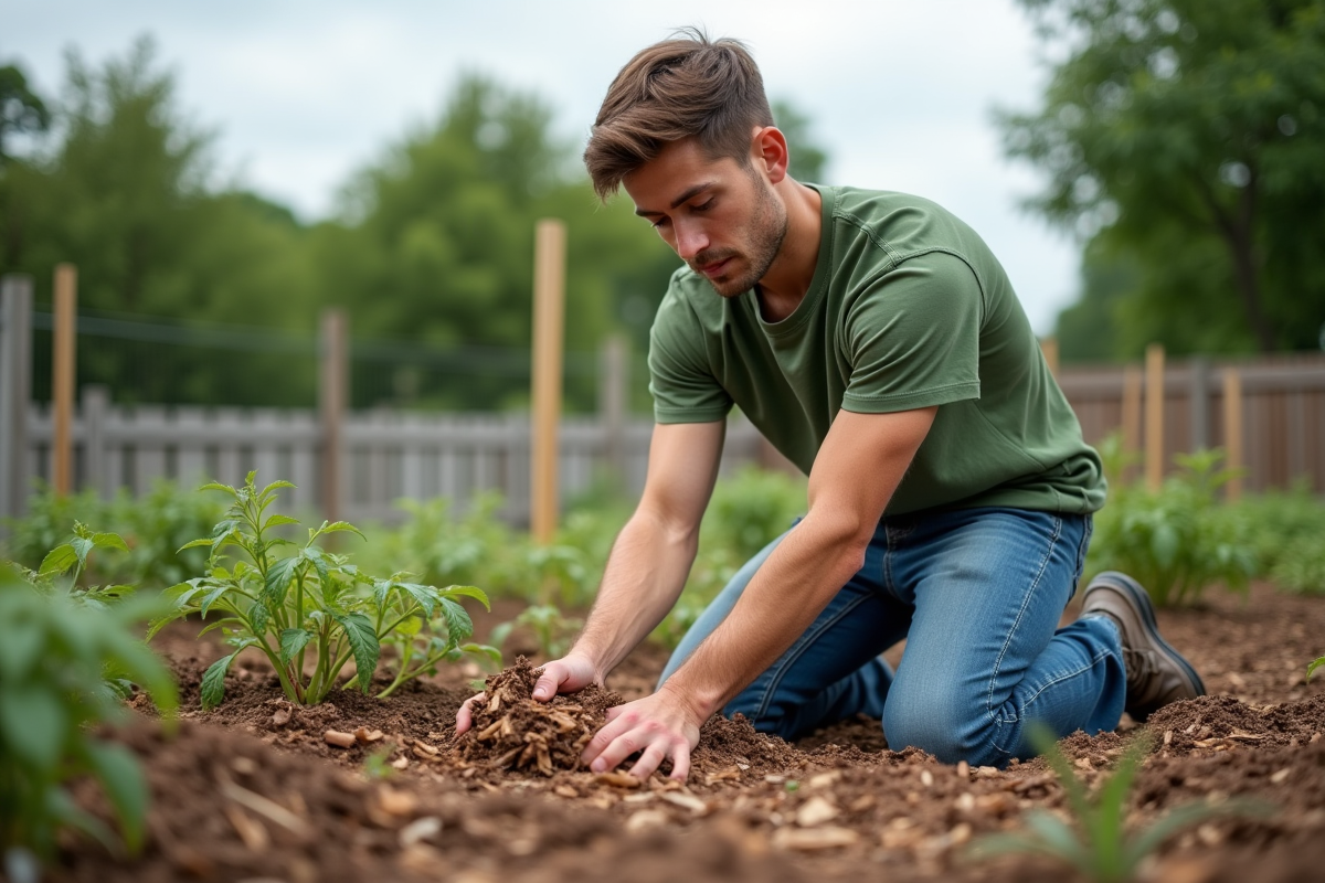 Jeune homme étalant de l
